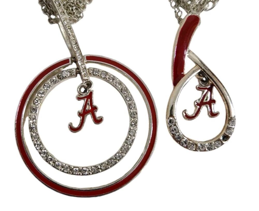 LOT of 2 ALABAMA NECKLACES CRIMSON TIDE CHAIN PENDANT JEWELRY SILVER ROLL TIDE